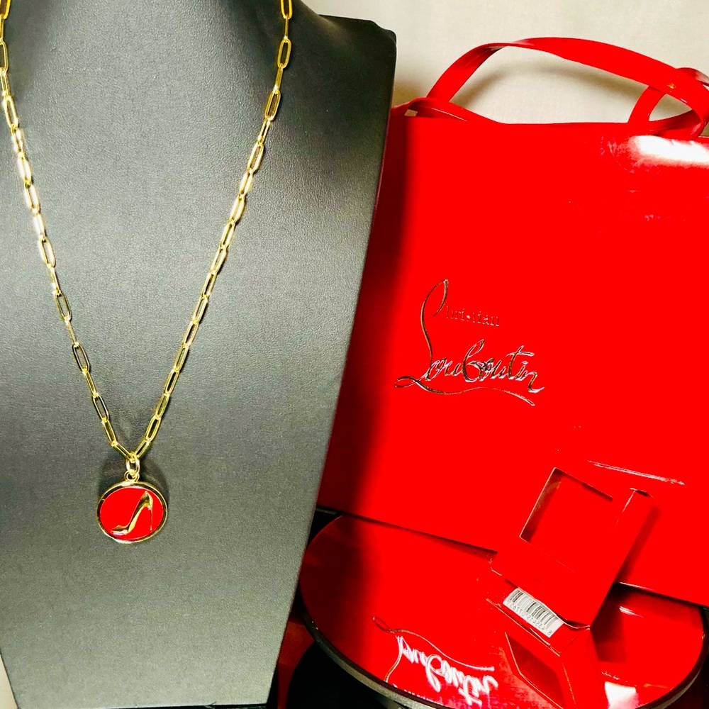 Christian Louboutin Gold Charm W/Necklace on 18K Gold 925 Chain – Italy | Boxed